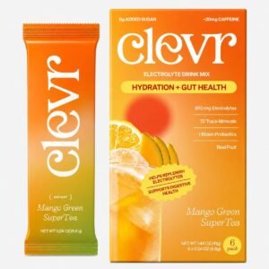 Clevr Hydration Electrolyte Mix with Gut Supporting Probiotics - Mango Green Tea, Low Caffeine - 0.24oz/6ct