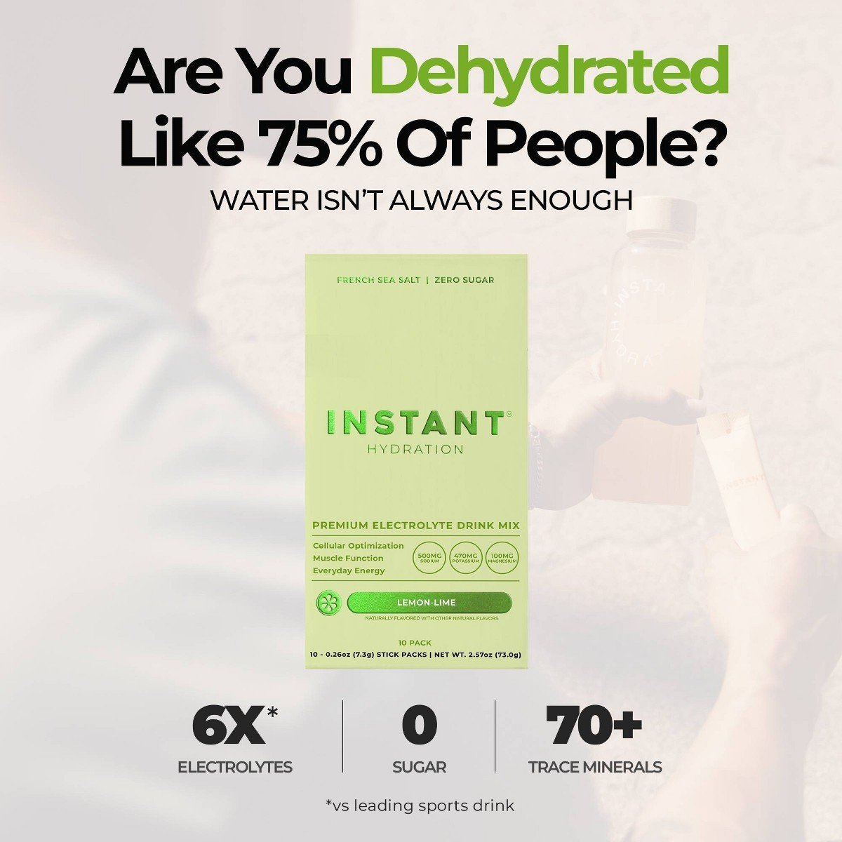 Instant Hydration Lemon Lime Electrolyte Drink Mix Sports Drink - 10ct/73gms: Non-Caffeinated, Powdered Form - Image 5