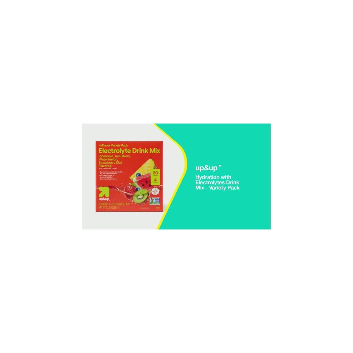 Hydration with Electrolytes Drink Mix - Variety Pack - 11.3oz/20ct - up&up™: Powdered, Primary Flavors Strawberry, Watermelon, Pineapple - Image 2