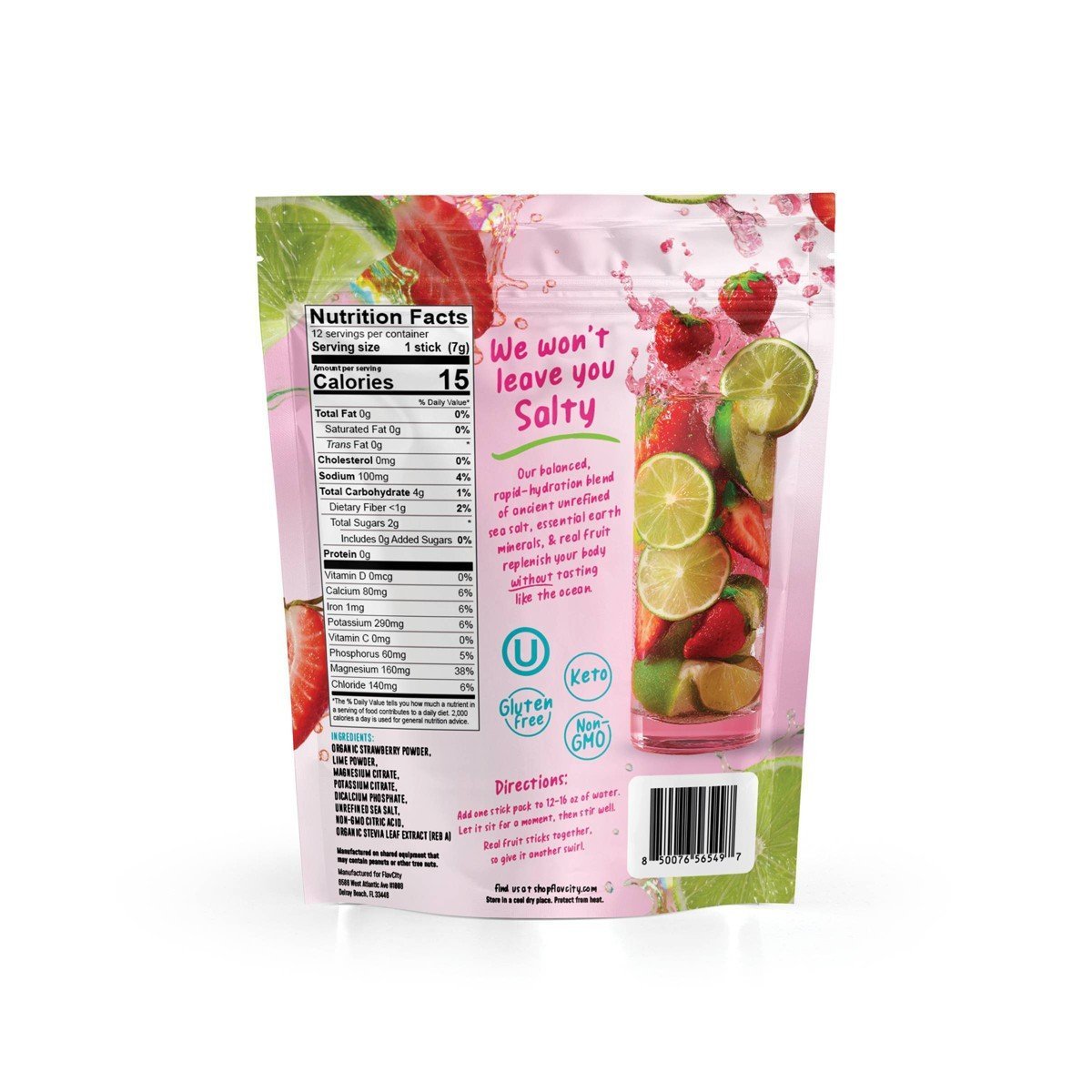 FlavCity Hydration Electrolyte Supplement Powder - Strawberry Limeade - 3.3oz/12ct - Image 3