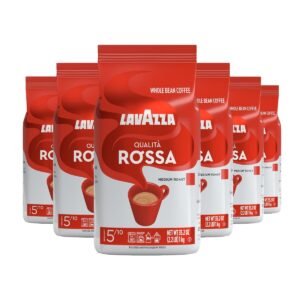 Lavazza Qualità Rossa Whole Bean Coffee, Medium Roast, Arabica and Robusta Blend, 2.2 lb Bag (Pack of 6)