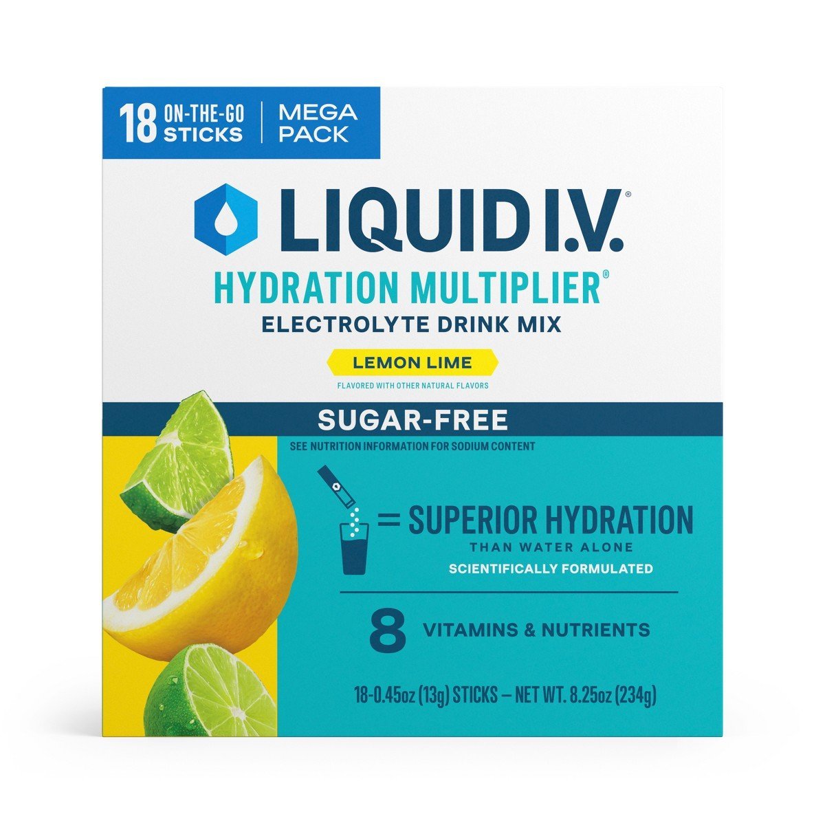 Liquid I.V. Sugar Free Hydration Multiplier Powder Electrolyte Drink Mix - Lemon Lime - 18ct