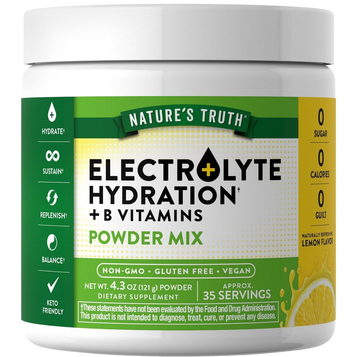 Nature's Truth Electrolytes Powder | No Sugar | Refreshing Lemon Flavor