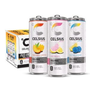 Celsius Core Vibe Variety Fizz Free- Blue Razz Lemonade, GT Peach Mango, Pink Lemonade - 12pk/12 fl oz