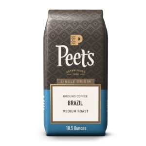 Peet's Brazil Single Origin Medium Roast Ground Coffee 10.5oz: Arabica Beans, Caramel, Hazelnut