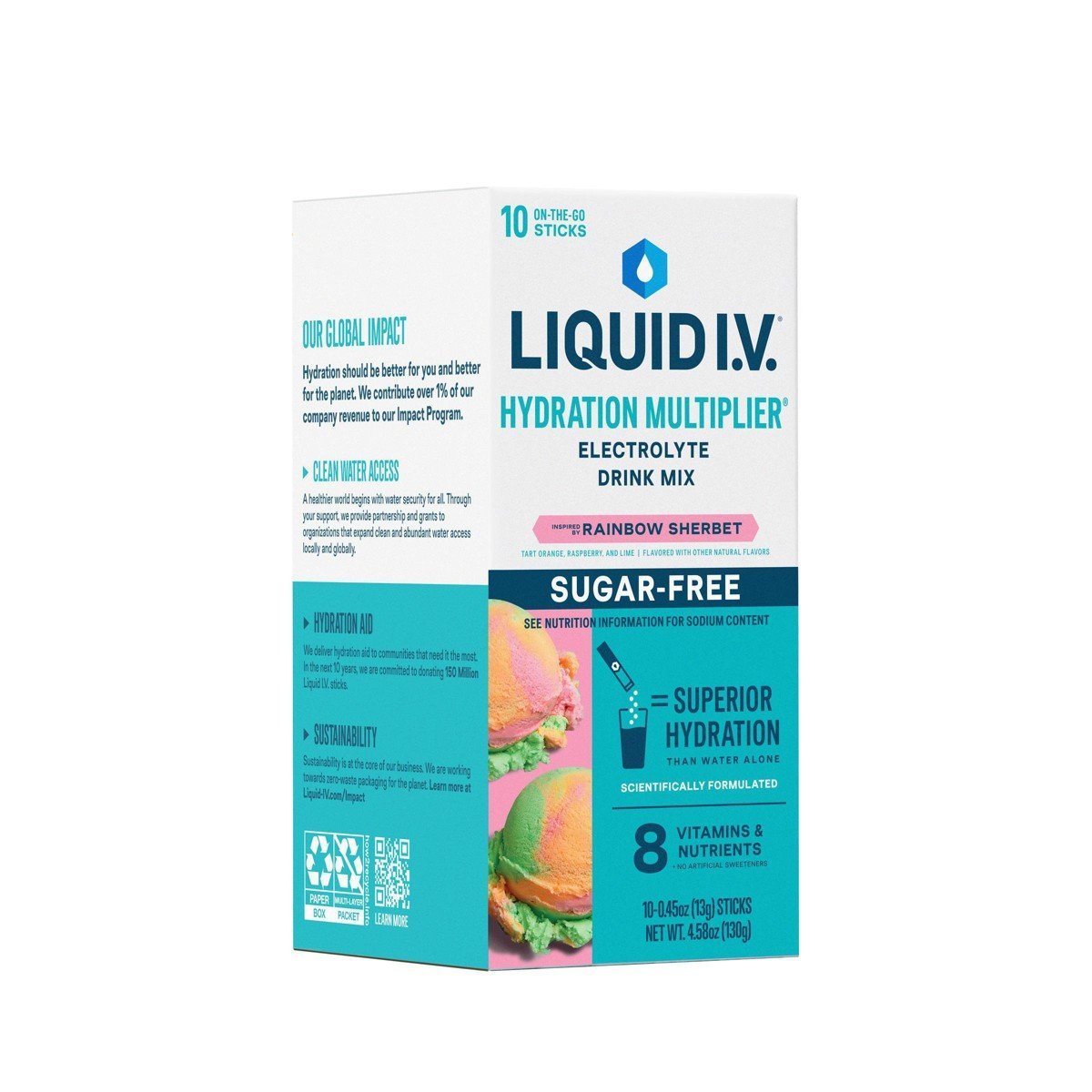 Liquid I.V. Sugar Free Hydration Multiplier Vegan Powder Electrolyte Supplements - Rainbow Sherbert - 0.45oz/10ct - Image 4