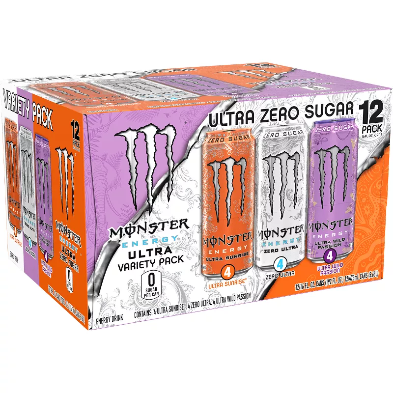 Monster Energy Ultra Zero, Ultra Sunrise, Ultra Wild Passion - 16 fl oz/12pk Cans: Caffeinated - Image 3