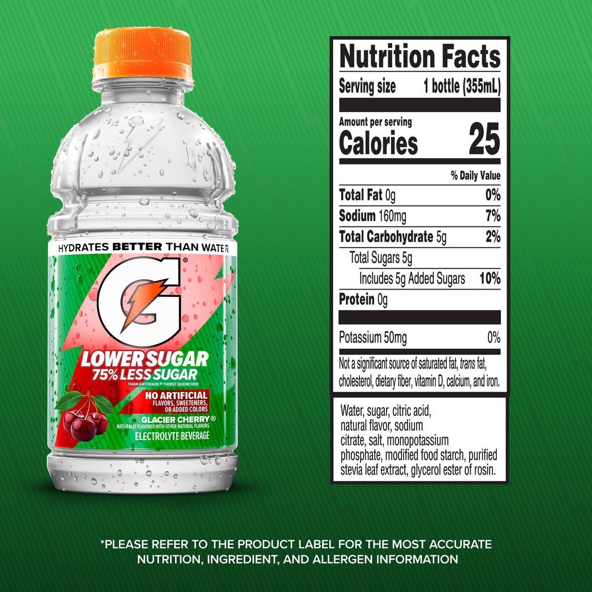 Gatorade Lower Sugar No Artificial Glacier Cherry - 12oz/12pk: Non-Caffeinated - Image 3