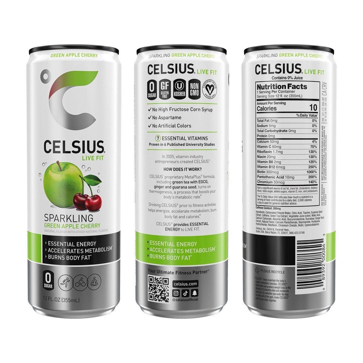 CELSIUS Sparkling Green Apple Cherry Functional Energy Drink - 12 fl oz Can - Image 2