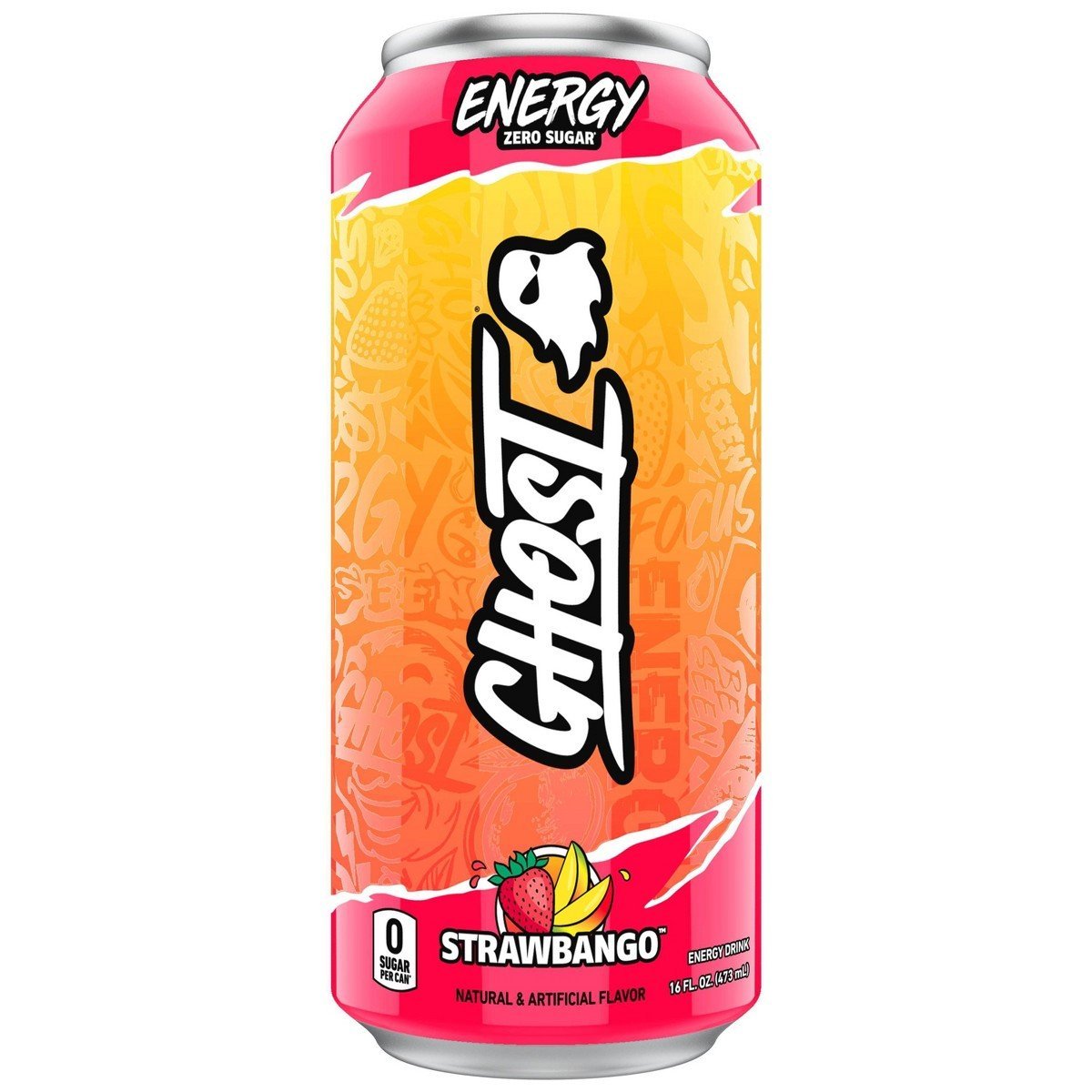 GHOST Energy Drink Strawbango Single - 16oz: Sugar-Free, Gluten-Free, Vegan