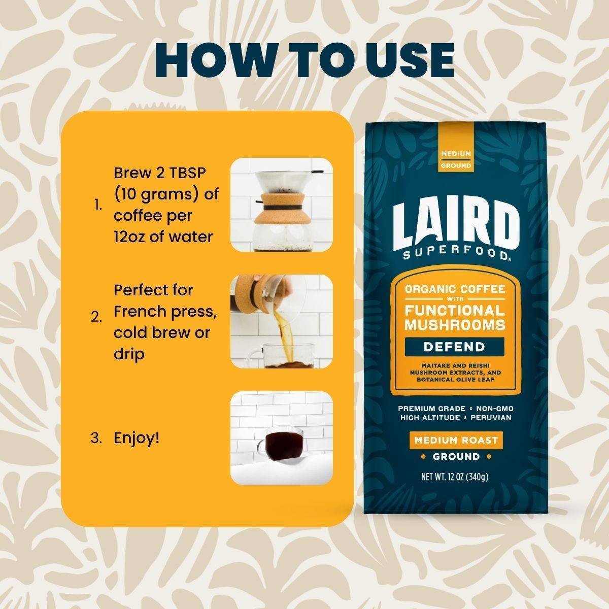 Laird Superfood Medium Roast Defend Functional Mushroom Ground Coffee - 12oz - Image 4