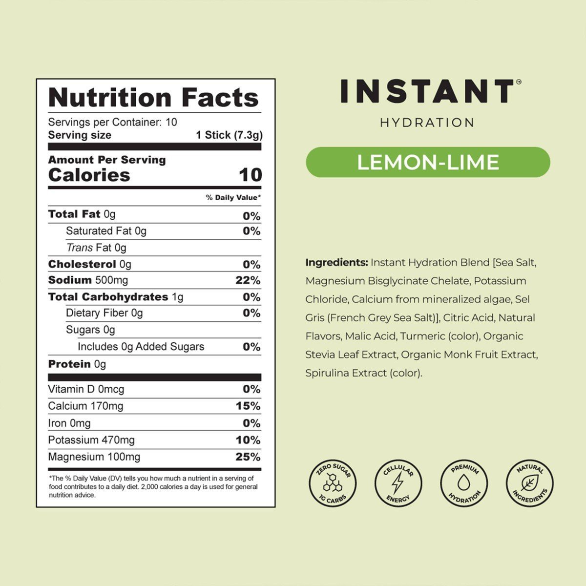 Instant Hydration Lemon Lime Electrolyte Drink Mix Sports Drink - 10ct/73gms: Non-Caffeinated, Powdered Form - Image 4