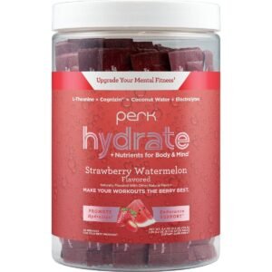 Perk Hydrate Electrolyte Stickpacks (Strawberry Watermelon) 20 Packets - Coconut Water, CDP-Choline, L-Theanine, Gluten-Free, Keto Friendly, Vegan
