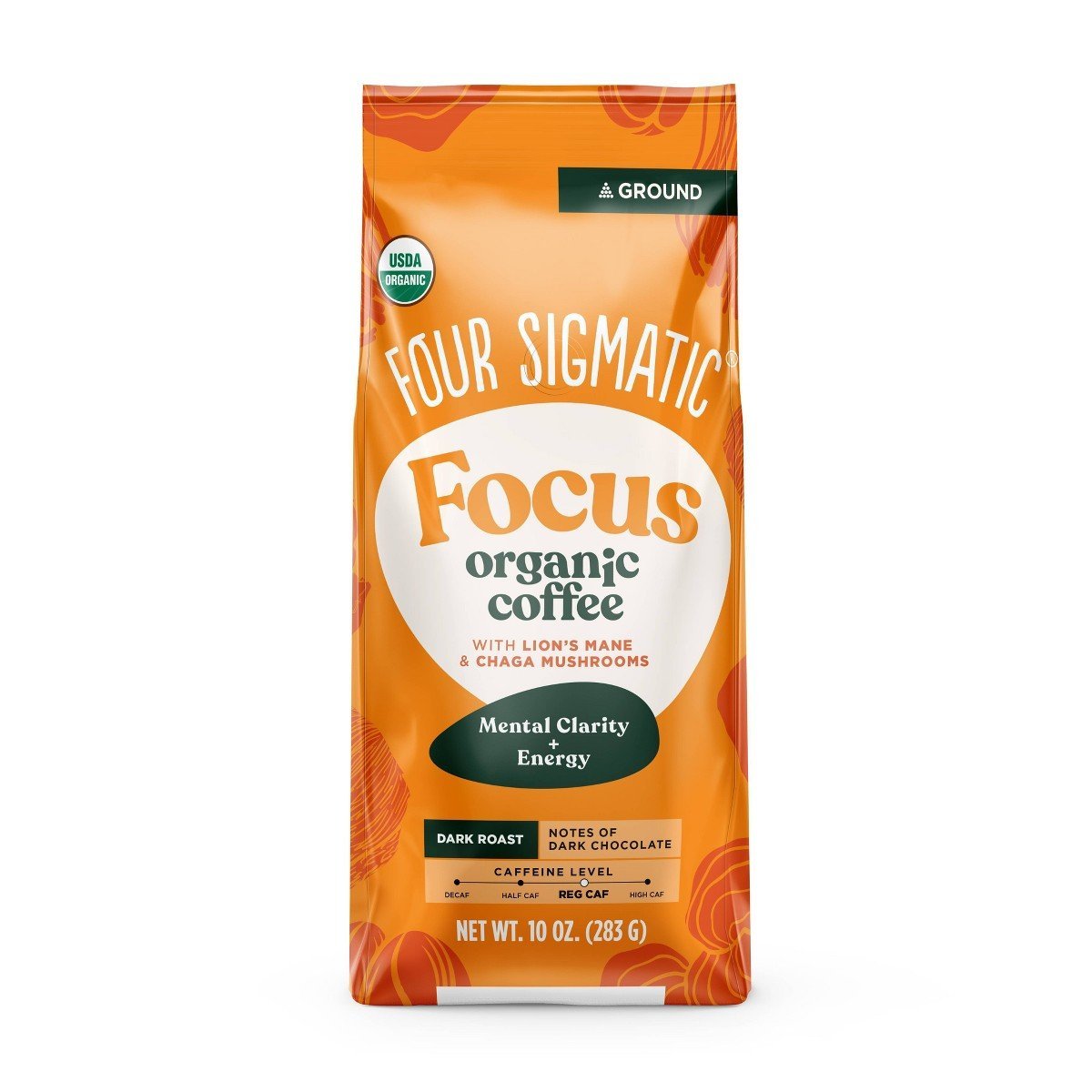 Four Sigmatic Lion's Mane Chaga Mushroom Dark Roast Ground Coffee - 10oz: Organic Certified, Fair Trade Certified, Gluten-Free