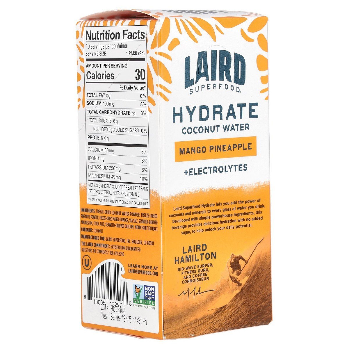 Laird Superfood Hydrate Coconut Water, Electrolyte Drink Mix, Mango Pineapple, 10 Single Serve Packs, 0.3 oz (9 g) Each - Image 4