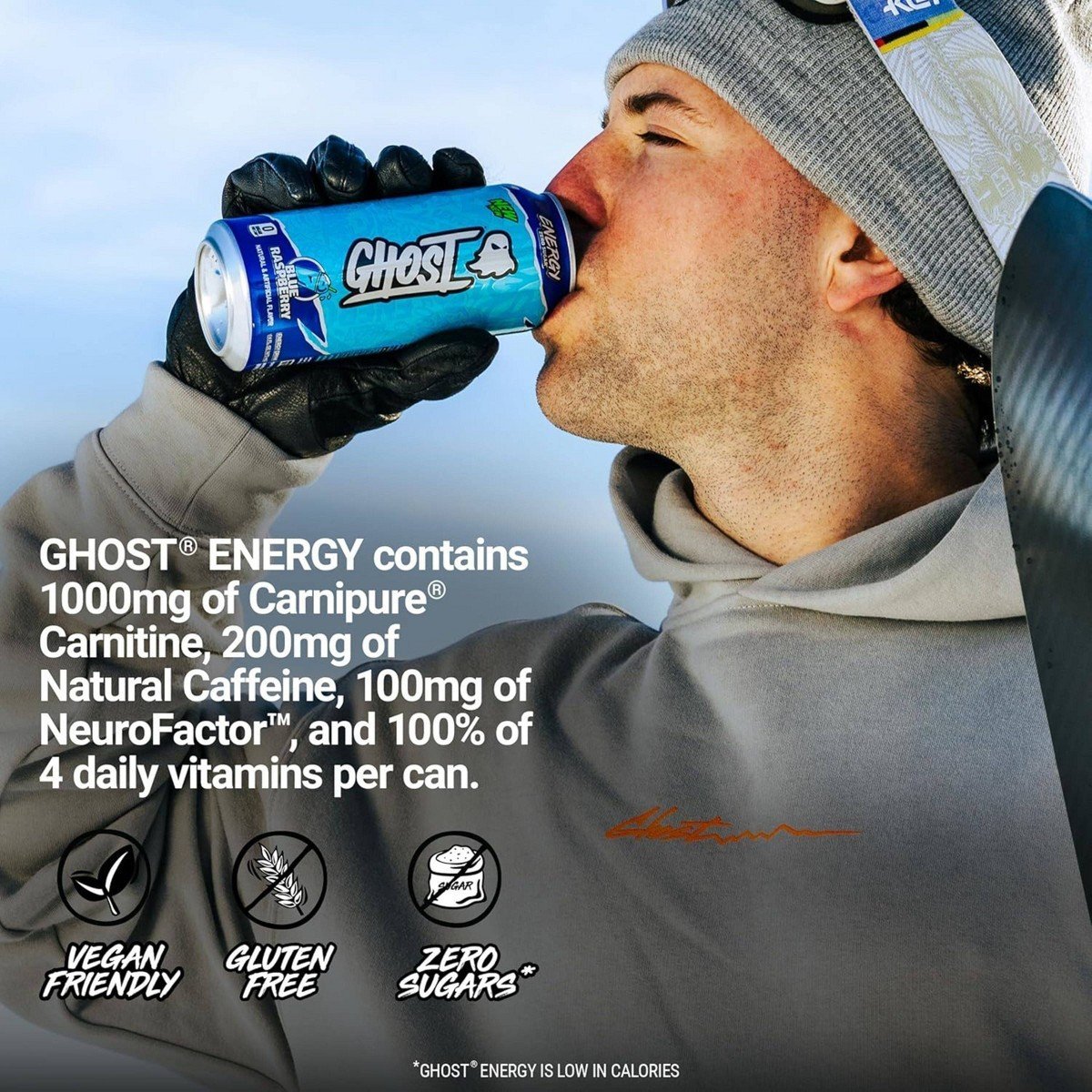 Ghost Energy Drink Blue Raspberry Single - 16 fl oz: Caffeinated - Image 5