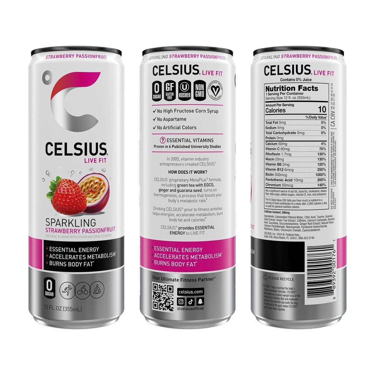 CELSIUS Sparkling Strawberry Passionfruit Functional Energy Drink - 12 fl oz: Caffeinated - Image 2
