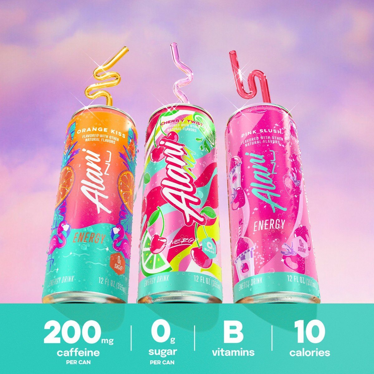 Alani Nu Variety Pack Energy Drink (Cherry Twist, Orange Kiss, Pink Slush) - 12pk/12 fl oz Cans: Caffeinated - Image 4