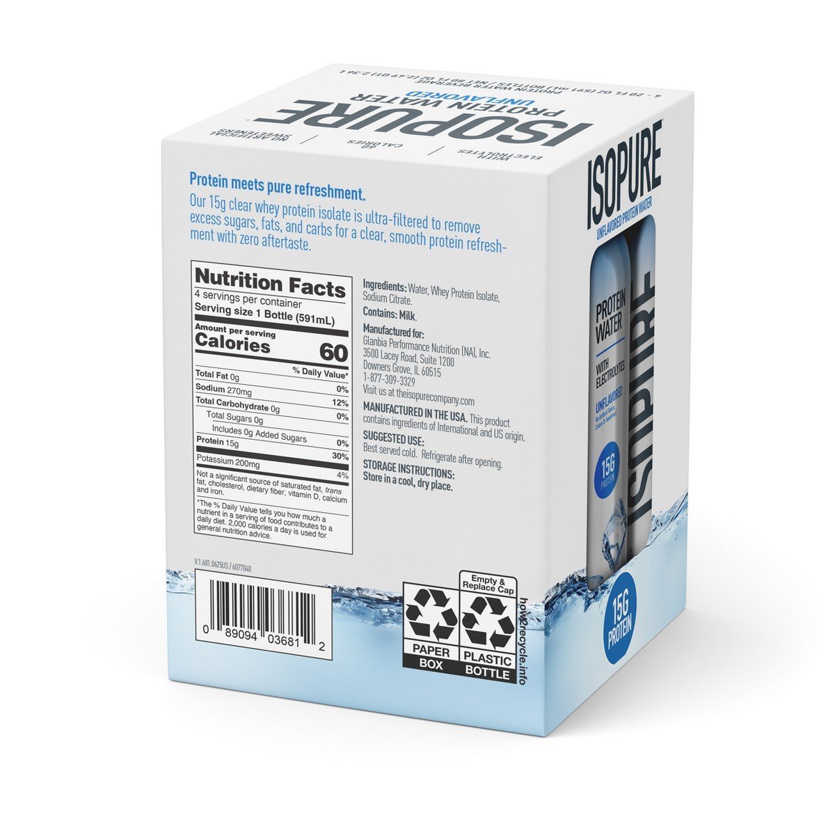 Isopure Unflavored 15g Clear Protein Water with Electrolytes - 4pk/20 fl oz: Caffeine Free - Image 3