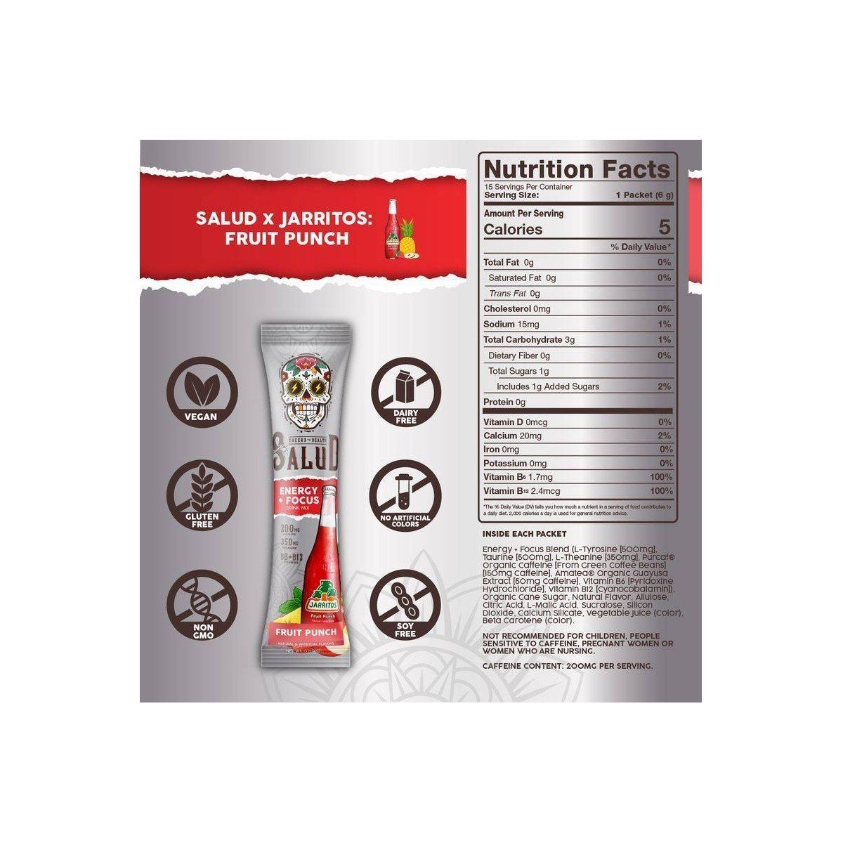 Salud Energy + Focus Jarritos Fruit Punch Electrolyte Drink Mix - 6pk/0.21oz Packet Sticks - Image 4