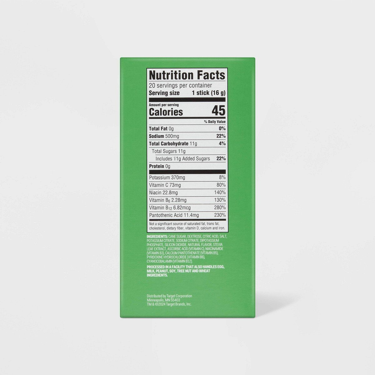 Hydration with Electrolytes Vegan Drink Mix - Lemon Lime - 11.3oz/20ct - up&up™: Powdered, Electrolyte Drink Mixes - Image 4