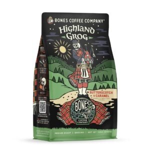 Bones Coffee Company Highland Grog Butterscotch Caramel and Rum Flavor Medium Roast Ground Coffee - 12oz
