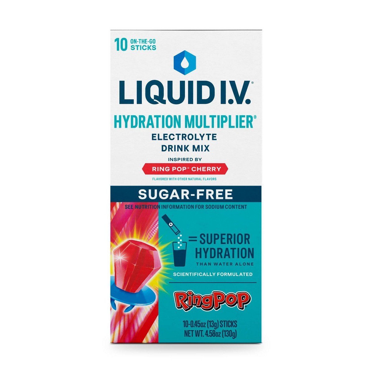 Liquid I.V. Ring Pop Cherry Sugar Free Hydration Multiplier Sports Drink - 10ct: Powdered, Non-Caffeinated - Image 3