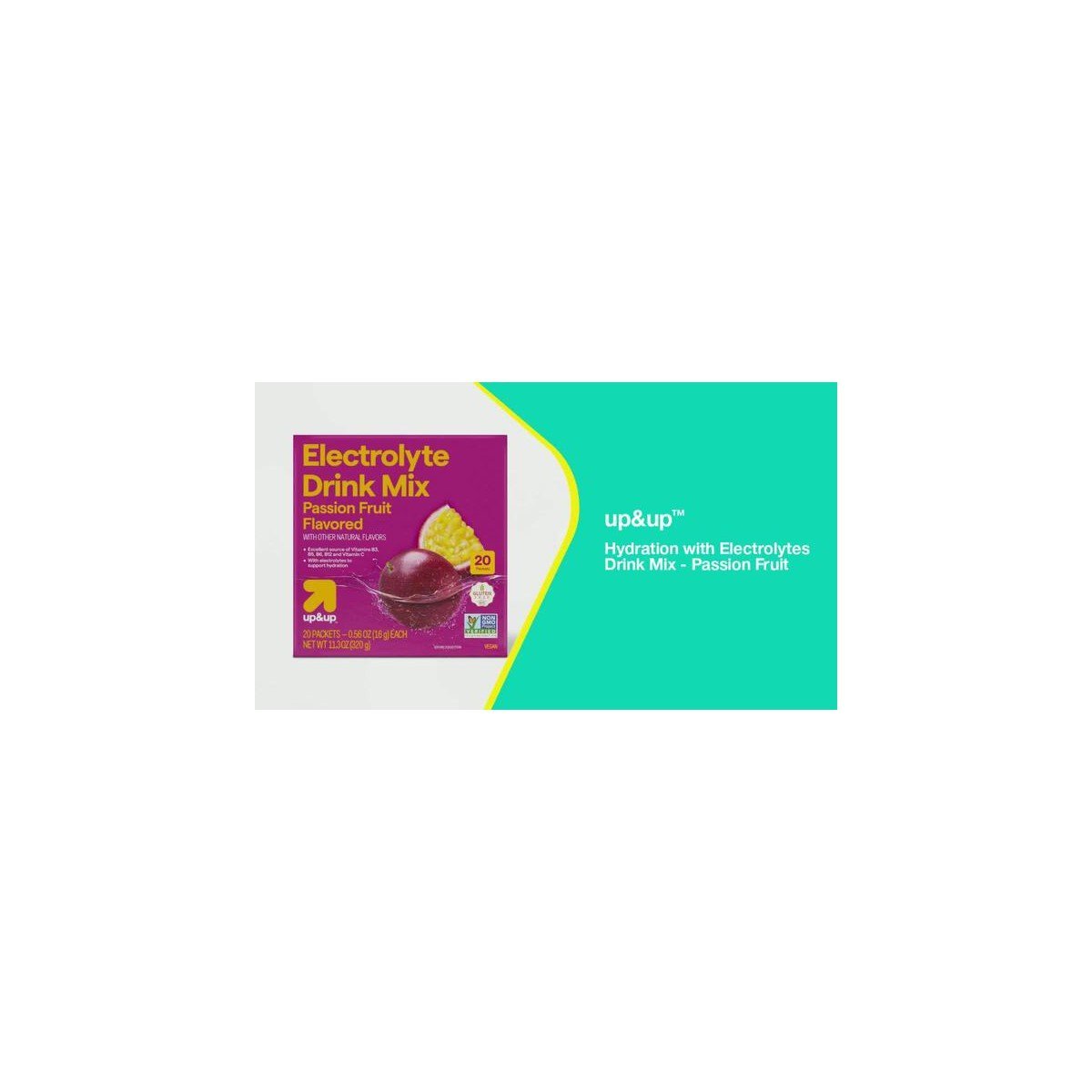 Hydration with Electrolytes Vegan Drink Mix - Passion Fruit - 11.3oz/20ct - up&up™ - Image 2