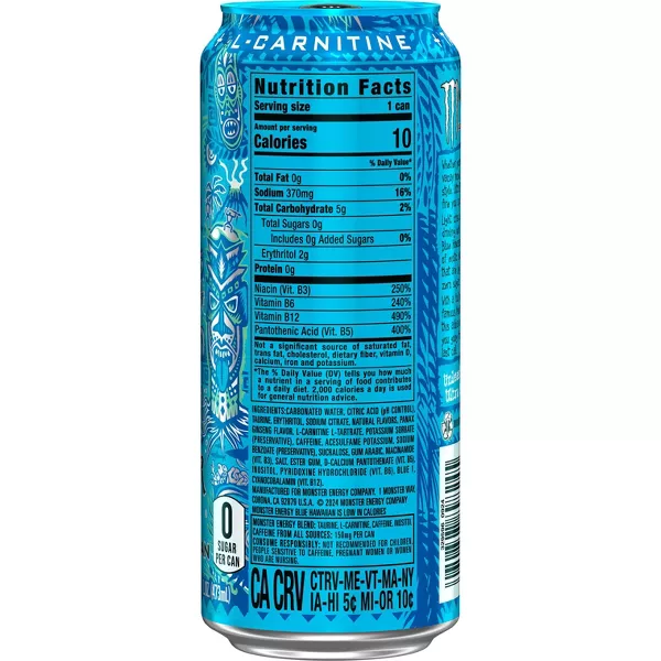 Monster Ultra Blue Hawaiian Sugar Free Energy Drink - 16 fl oz: Caffeinated - Image 2