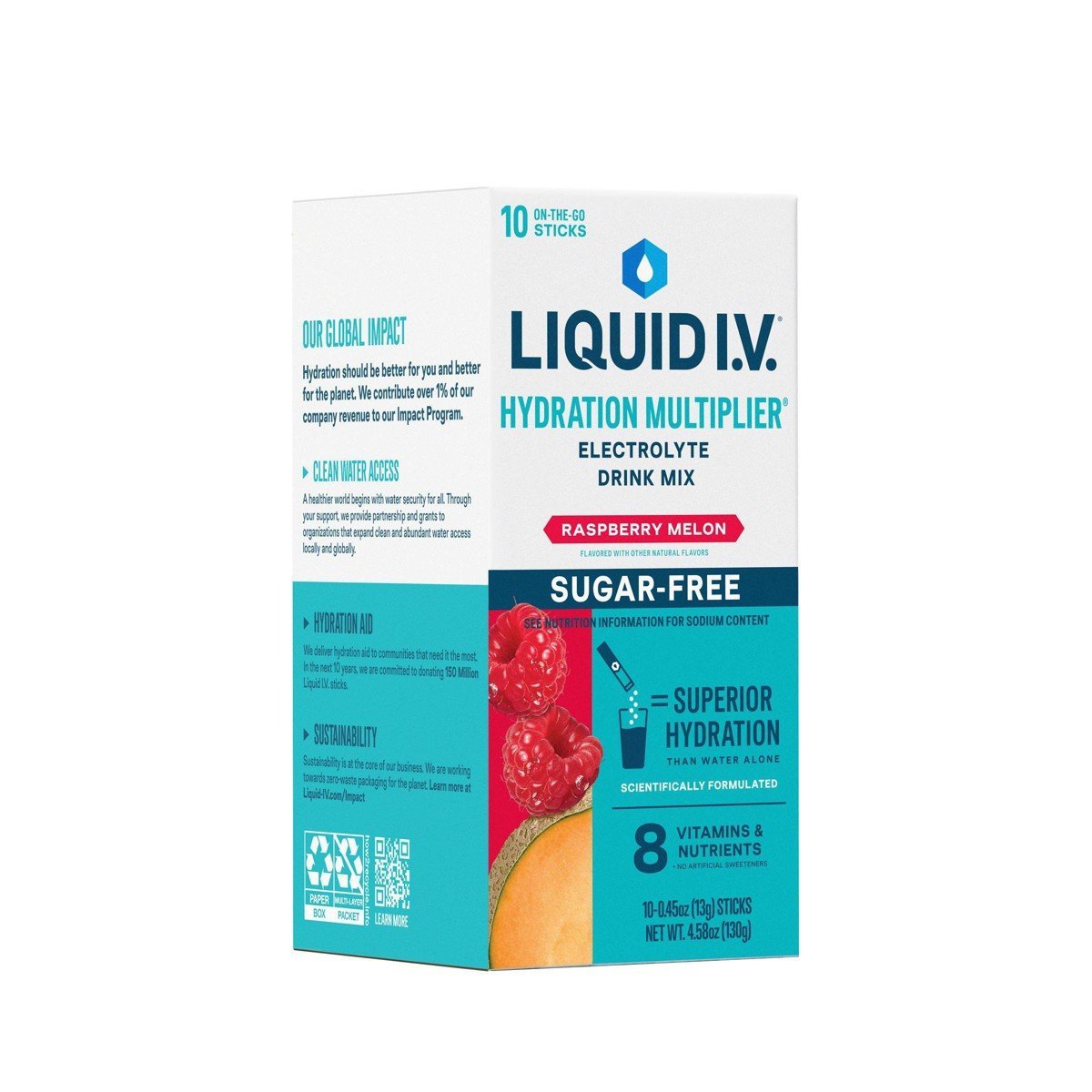 Liquid I.V. Sugar Free Hydration Multiplier Vegan Powder Electrolyte Supplements - Raspberry Melon - 0.45oz/10ct - Image 4