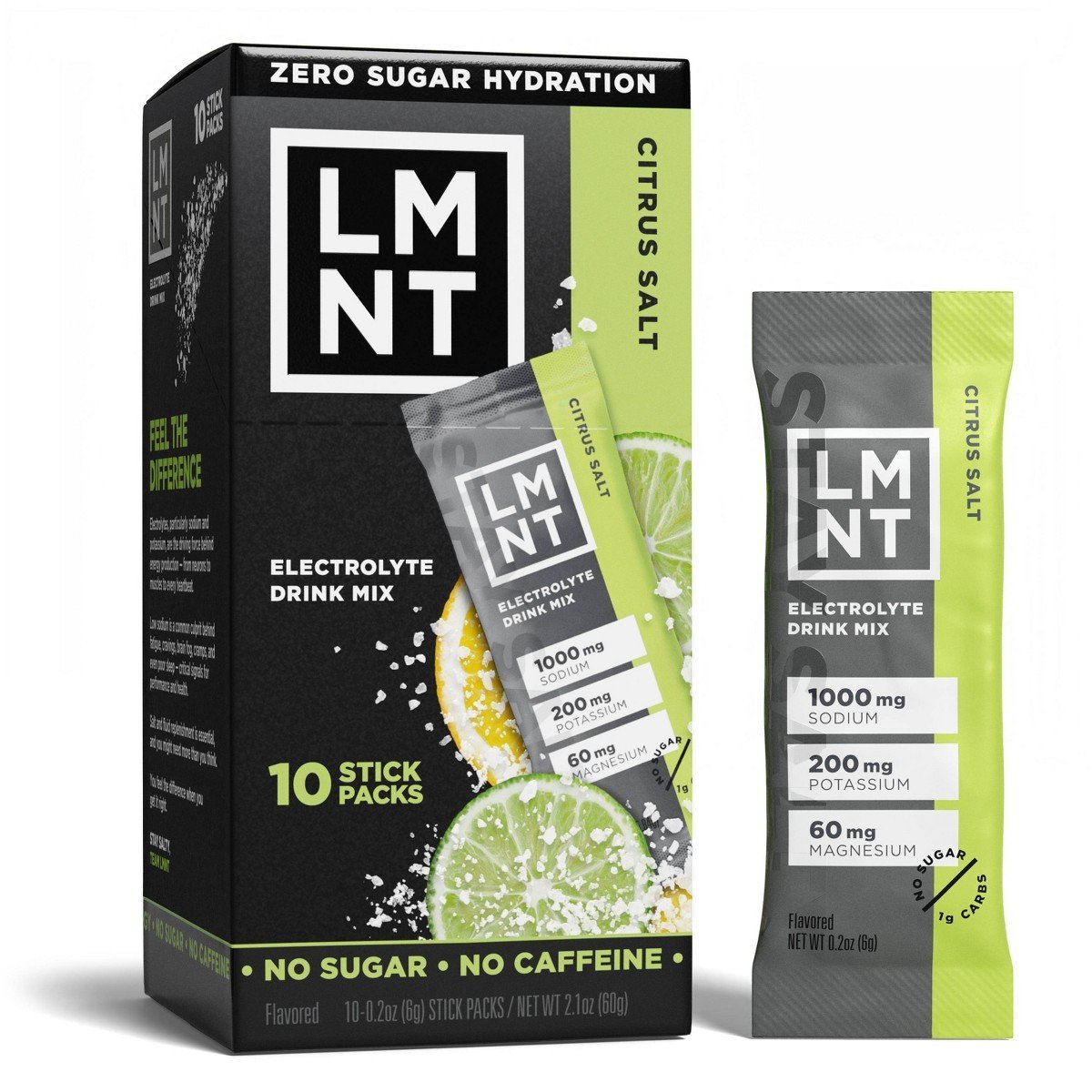 LMNT Zero-Sugar Electrolytes Drink - Citrus Salt - 2.1oz/10ct: Non-Caffeinated, Powdered, Electrolyte Drink Mixes