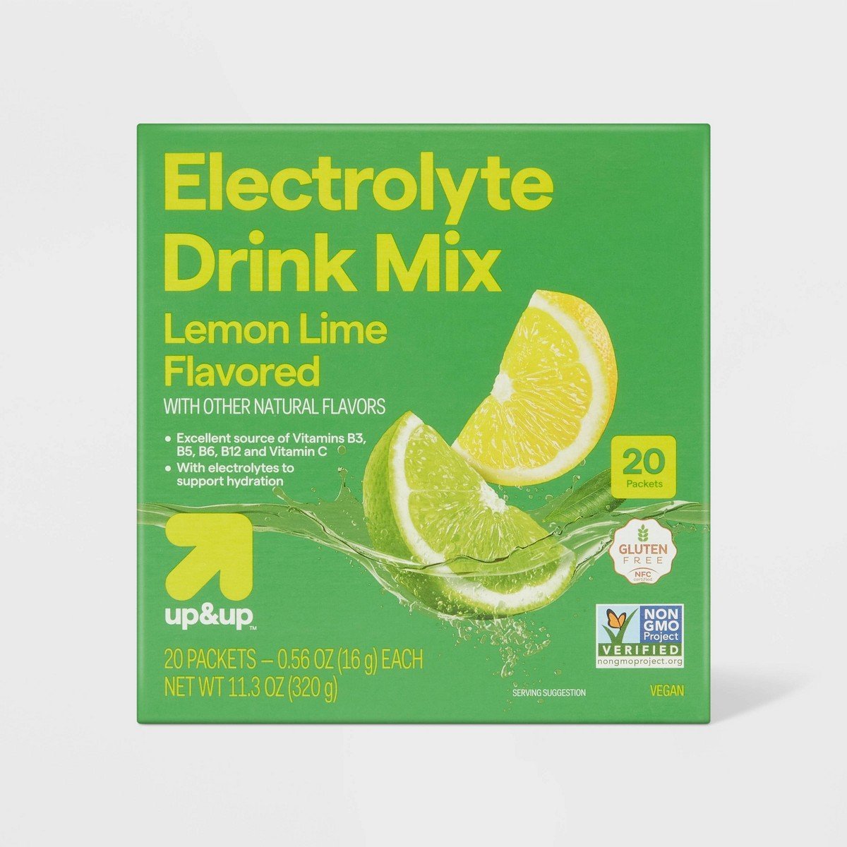 Hydration with Electrolytes Vegan Drink Mix - Lemon Lime - 11.3oz/20ct - up&up™: Powdered, Electrolyte Drink Mixes
