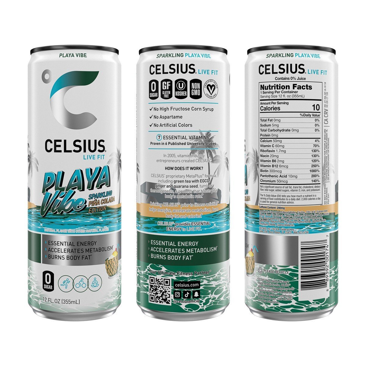 CELSIUS Sparkling Playa Vibe Functional Energy Drink - 12 fl oz Single Can - Image 2