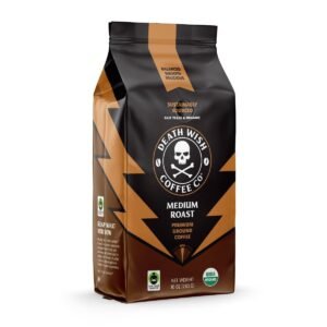 Death Wish Coffee Organic and Fair Trade Medium Roast Ground Coffee 10oz: Peruvian, Ethiopian, Indian Arabica Beans