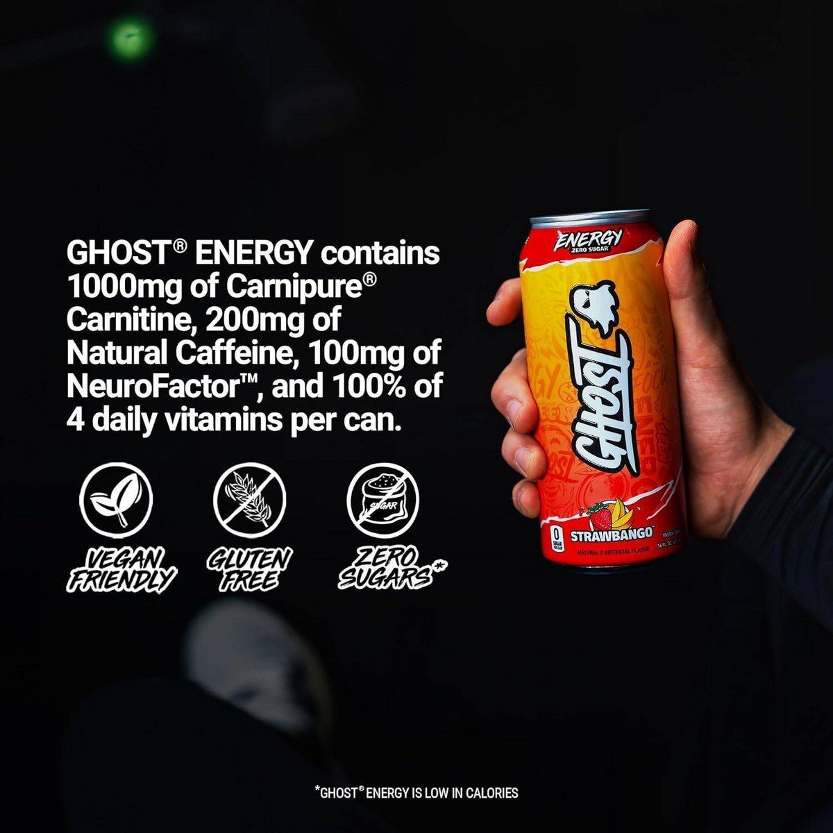 GHOST Energy Drink Strawbango Single - 16oz: Sugar-Free, Gluten-Free, Vegan - Image 5